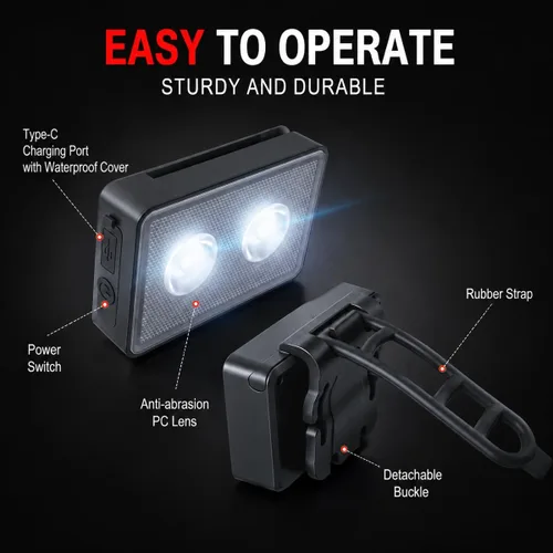 Vista 9 de Bike Lights for Night Riding, USB Rechargeable, Front and Back, 3+4 Modes, Headlight and Taillight Set, IP44 Waterproof, Accessories, Night, (2 Pack)