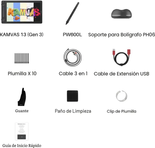Vista 8 de HUION Kamvas 13 (Gen 3) - Tableta de dibujo con pantalla, tableta artística totalmente laminada de 13.3 pulgadas con vidrio de lona antirreflejos
