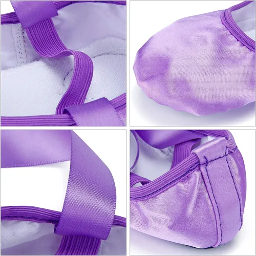 Vista 5 de WENDYWU Zapatos de ballet para niñas pantuflas planas moradas con cinta