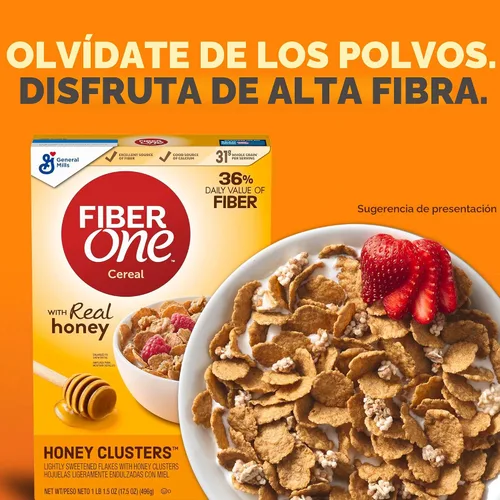 Vista 6 de Fiber One Honey Clusters Cereal de desayuno, cereal de fibra hecho con grano entero, 17.5 onzas