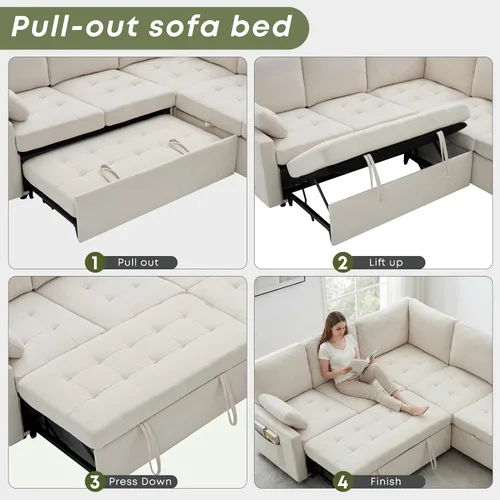 Vista 5 de Huatean Home Sofá extraíble de 105 pulgadas con almacenamiento, sofá cama, sofá modular en forma de U de 7 asientos para sala de estar, sofá modular
