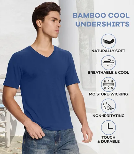 Vista 3 de BAMBOO COOL Camisetas interiores para hombre, cuello en V, suaves, que