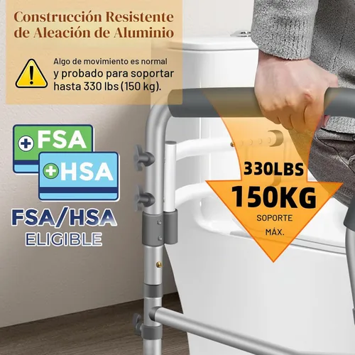Vista 3 de DePango - Rieles de seguridad para inodoro para ancianos, asiento de inodoro ajustable con asas, marco de soporte de inodoro resistente con brazos