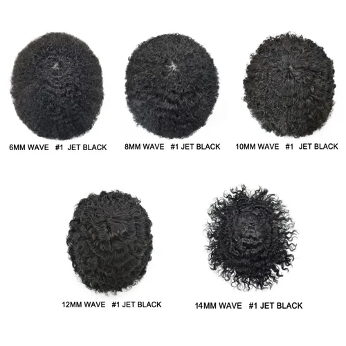 Vista 7 de Afro Toupee para hombres negros, rizado afro ondulado, postizo masculino, piel fina, PU negro, para hombre, tupé, reemplazo de cabello humano