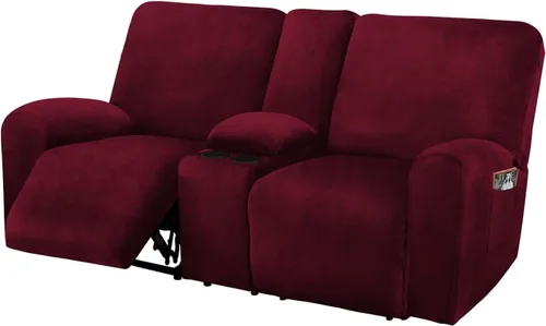 Vista 16 de ULTICOR Funda para Sofá de Dos Plazas Reclinable con Consola del Medio, Fundas de Sofá Reclinable de Terciopelo Elástico de 8 Piezas, Gruesas, Negro