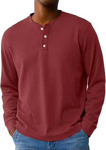 Vista 19 de Camisas de verano para hombre, camiseta Henley de manga larga con botones, estilo casual, M-3XL