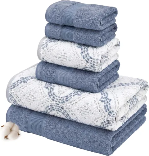 Vista 8 de Modern Threads Amaris - Juego de 6 toallas reversibles de jacquard teñido con hilo, toallas de baño, toallas de mano y paños de lavado