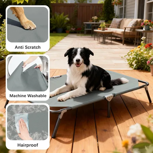 Vista 5 de Cama elevada plegable para perros grandes, cama elevada portátil para perros para acampar al aire libre, camas elevadas lavables para mascotas