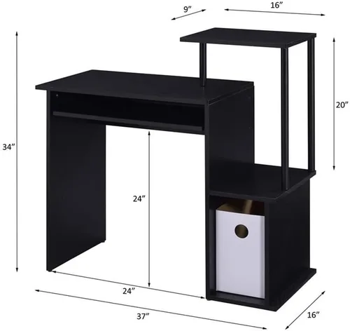 Vista 3 de Acme Lyphre - Escritorio rectangular de madera para computadora con bandeja para teclado en color negro
