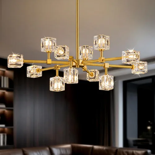 Vista 9 de Lámpara de techo de cristal Sputnik dorada, lámpara de montaje Dorado-4 luces