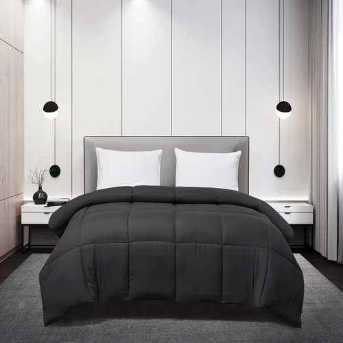 Vista 7 de Blue Ridge Home Fashions - Edredón sintético de microfibra para todas las estaciones, relleno de poliéster hipoalergénico, Algodón, Negro, King