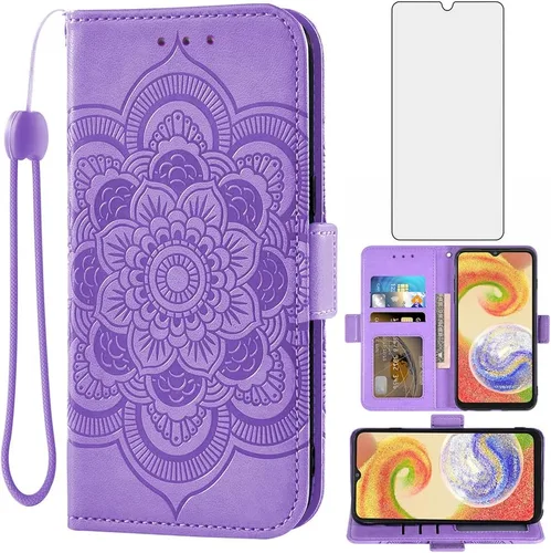 Vista 10 de Asuwish Funda de teléfono para Samsung Galaxy A04e con protector de pantalla de vidrio templado y soporte de cuero para tarjetas de crédito