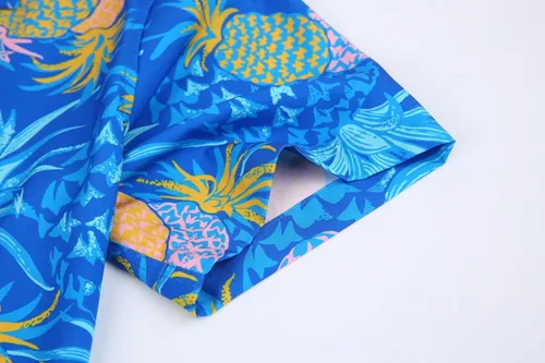 Vista 6 de Camisa estampada hawaiana para hombre, manga corta tropical, camisa de Aloha con botones, ajuste regular con bolsillos