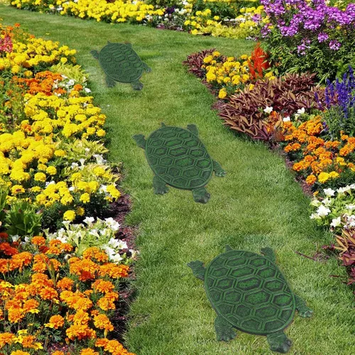 Vista 7 de MDLUU Paquete de 3 escalones de tortuga, losa de hierro fundido, piedra decorativa de tortuga para pasarela de jardín, cama de flores