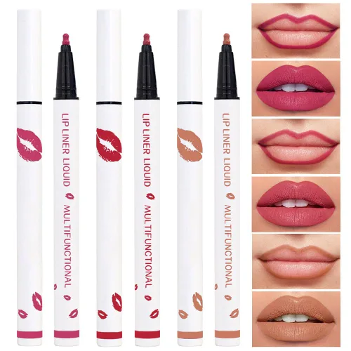 Vista 18 de Kaely Lápiz delineador de labios líquido de larga duración rosa impermeable, marcador de manchas de 24 horas, delineador de labios 2 en 1 mate