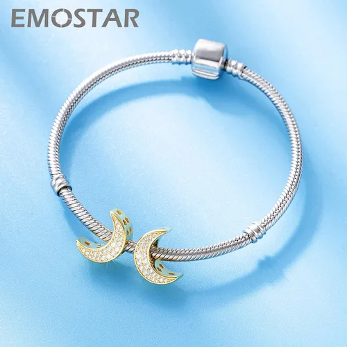 Vista 2 de EMOSTAR Rose Gold Valentines Day Charms fits European Bracelet Boy and Girl in Love I Love You Gesture Stars Crescent Moon Crown Celtic Knot Charm