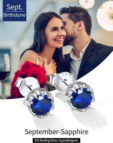 Vista 4 de ChicSilver Aretes de plata de ley 925 con forma de corazón brillante, redondaprincesa con piedra natal para mujer, joyería de cumpleaños