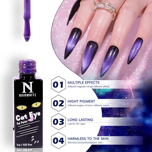 Vista 3 de Kit de esmalte de uñas de gel, 12 colores brillantes con purpurina 9D camaleón ojo de gato, juego de esmalte de uñas de gel con base de luz