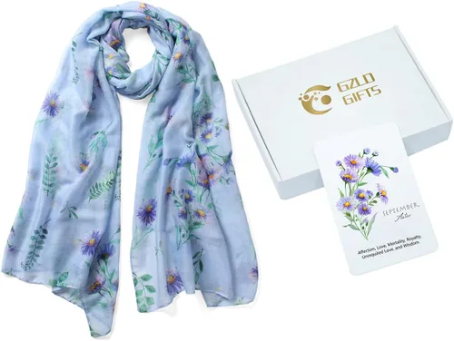 Vista 8 de Bufanda de flores de nacimiento de moda para mujer, bufanda de Navidad, chales y envolturas de regalo de cumpleaños, caja para mamá, Septiembre Aster
