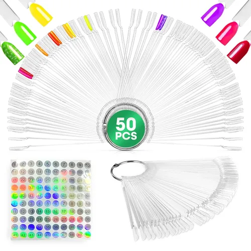 Vista 13 de 100 barras de muestra de uñas para esmalte de gel, acrílico, 2 anillos de metal 100 barras de esmalte de uñas acrílico transparente