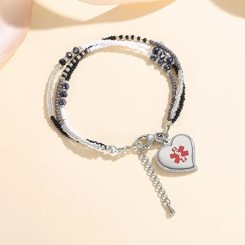 Vista 2 de mnmoom Elegant Medical Alert Bracelets for Women with heart medical id charm has Custom Engraved
