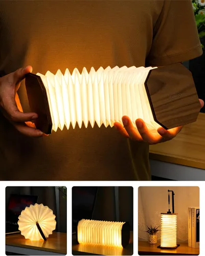 Vista 5 de Originality - Lámpara de acordeón plegable, lámpara de escritorio de madera portátil, regalos japoneses, linterna de papel LED creativa con USB