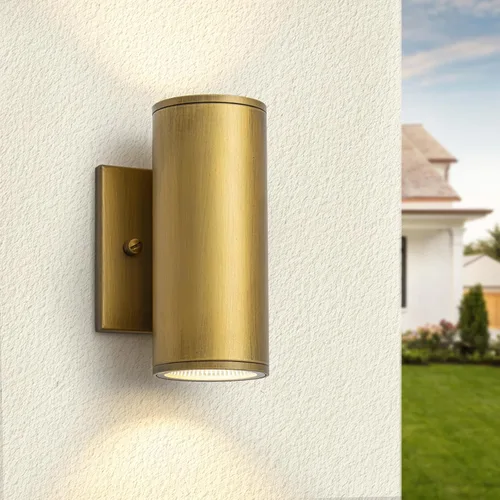 Vista 11 de Luces de pared doradas hechas a mano para exteriores, de 10 pulgadas, luces LED de pared para patio, accesorios de iluminación exterior Oro hecho a