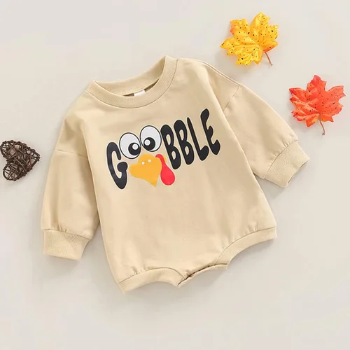 Vista 2 de Sudadera de Acción de Gracias para bebé y niña mameluco de manga larga con estampado de pavo y gran tamaño ropa de otoño