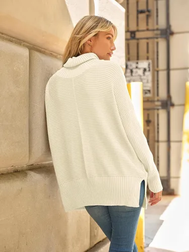 Vista 4 de LILLUSORY Suéteres de gran tamaño con cuello redondo para mujer, túnica Albaricoque