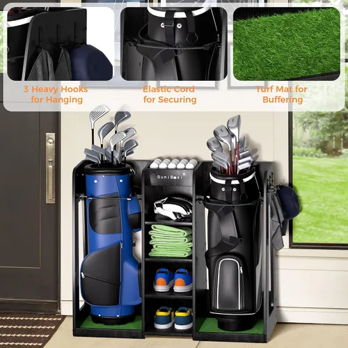 Vista 5 de Organizador de bolsas de golf de madera para garaje