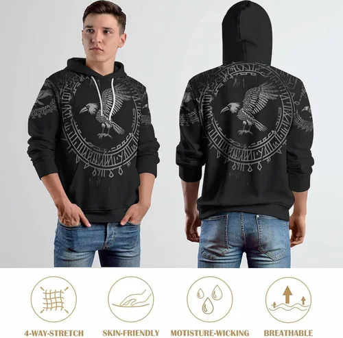 Vista 7 de ENLACHIC Sudadera con capucha con estampado digital 3D de tatuaje vikingo para hombre
