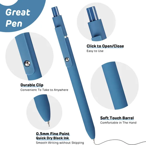Vista 4 de 5 bolígrafos retráctiles de gel retro, bolígrafos de tinta negra de secado rápido, 0.5mm de punta fina con escritura suave y estética, bolígrafos