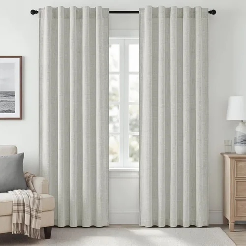 Vista 61 de MIULEE - Cortinas de lino sintético de 96 pulgadas de largo, 2 paneles, cortina semitransparente natural con pestaña trasera, bolsillo para barra