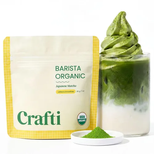 Vista 14 de Crafti Polvo de matcha de grado ceremonial (orgánico) – Polvo de té verde matcha japonés auténtico sin azúcar de Uji, Kyoto para lattes de grado