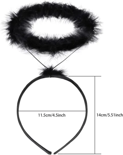 Vista 2 de UNIME Paquete de 2 diademas con halo de ángel, diadema de ángel de plumas, diadema negra con halo para Halloween, Navidad, accesorios de fiesta