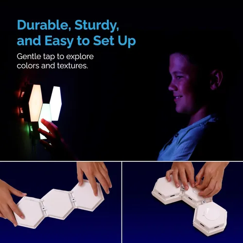 Vista 4 de Emberela HEXlights - Luces Sensoriales para Niños, Paquete de 3 Luces Hexagonales Táctiles, Control Remoto, Paneles LED de Pared Amigables