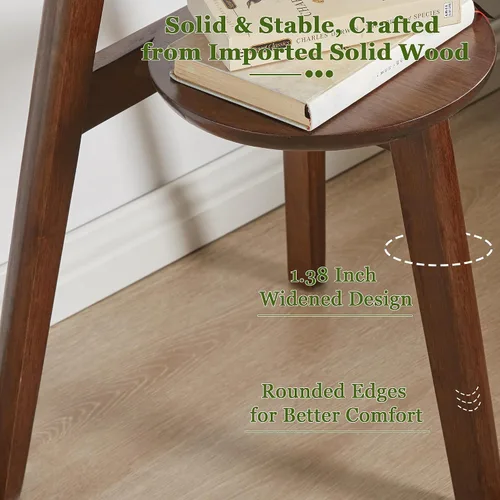 Vista 5 de Solid Wood 2-Tier Round Side Table Full Wood Living Room End Table 16 inch Walnut Brown