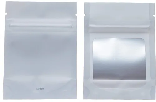 Vista 2 de HANSER Bolsas de papel de aluminio de Mylar resellables a prueba de olores e inodoras con ventana transparente Base autoportante Herméticas