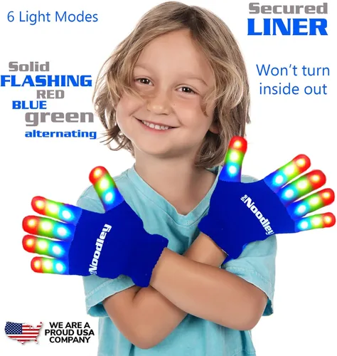 Vista 9 de The Noodley Guantes con luz LED para niños, juguetes, juegos al aire libre, para niños y niñas, disfraz oscuro con autismo, niños, adolescentes