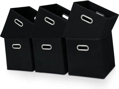 Vista 21 de Contenedores de almacenamiento de tela negra, 13 x 13 x 13 pulgadas, cajas de almacenamiento plegables con doble asa, caja organizadora de tela