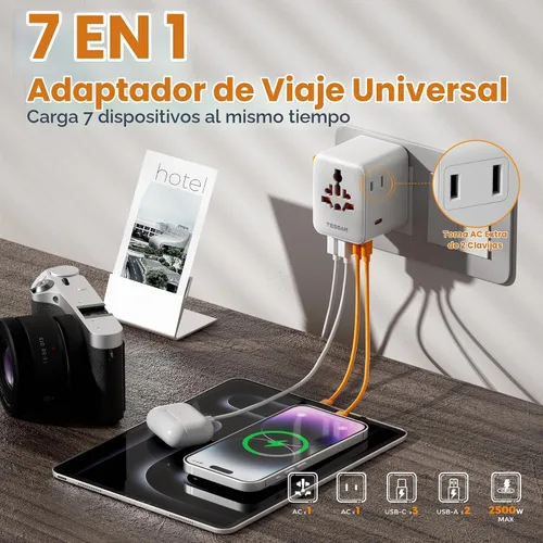 Vista 2 de TESSAN Adaptador de viaje universal 65W GaN, adaptador de corriente Blanco-65W
