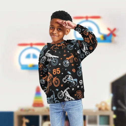 Vista 64 de Plaaee Sudadera de forro polar de manga larga con cuello redondo para niños o niñas, estampado de camiones monstruos, 4T
