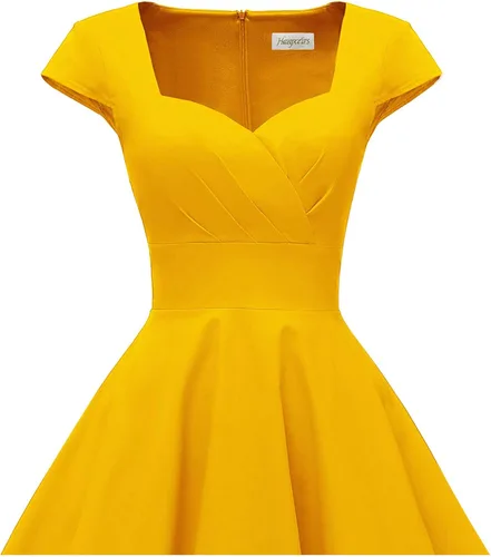 Vista 5 de Hanpceirs - Vestido de cóctel para mujer con mangas casquillo, estilo retroclásico de la década de 1950, acampanado y con bolsillo