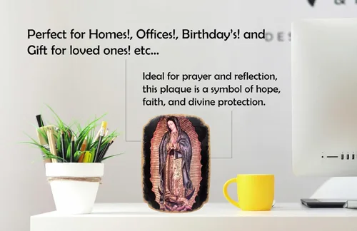 Vista 6 de mrcjsales: Placa Nuestra Señora de Guadalupe Pregamino Artesanía en resina Símbolo cultural único marco religioso cuadro virgen de guadalupe