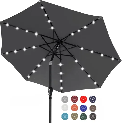 Vista 30 de ABCCANOPY Sombrillas solares duraderas para patio con 24 luces LED de 7.5 pies con 6 varillas resistentes (borgoña)