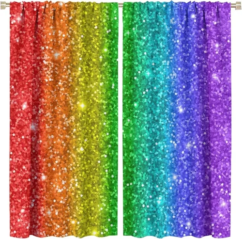 Vista 75 de Cortinas opacas abstractas de arco iris, pintura de color arcoíris con gotas, diseño gráfico creativo con bolsillo para barra, para sala de estar
