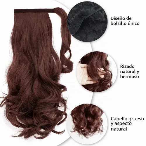 Vista 6 de Extensiones de cabello de cola de caballo de 16 pulgadas con clip Caoba