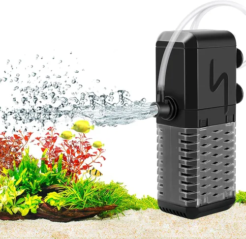 Vista 2 de AQQA Filtro de acuario, filtro sumergible para tanque de peces con sistema aireador de agua de lluvia, diseño de flujo de agua ajustable, filtración