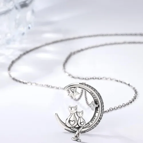 Vista 4 de Odinstone Collar de gato colgante de plata de ley S925 colgante de gato en luna circonita cúbica joyería de mujer regalos para mamá con paquete