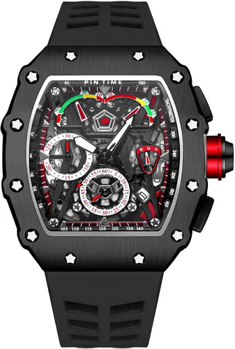 Vista 2 de Tonneau - Relojes de vestir punk, únicos, para hombre, impermeables, analógicos, deportes, trabajo, hombre, reloj de pulsera luminosa de silicona, L